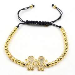Stainless steel beads adjustable copper inlaid zircon  bracelet wholesale
