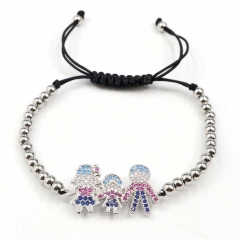 Stainless steel beads adjustable copper inlaid zircon  bracelet wholesale