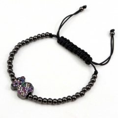 Stainless steel beads adjustable copper inlaid zircon  bracelet wholesale