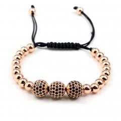 Stainless steel beads adjustable copper inlaid zircon  bracelet wholesale