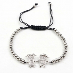 Stainless steel beads adjustable copper inlaid zircon  bracelet wholesale