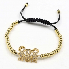 Stainless steel beads adjustable copper inlaid zircon  bracelet wholesale