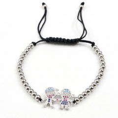 Stainless steel beads adjustable copper inlaid zircon  bracelet wholesale