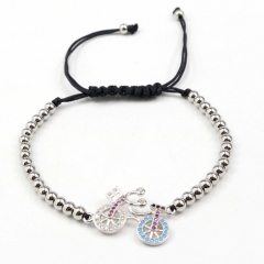 Stainless steel beads adjustable copper inlaid zircon  bracelet wholesale
