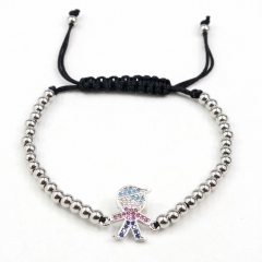 Stainless steel beads adjustable copper inlaid zircon  bracelet wholesale