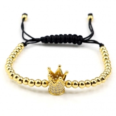 Stainless steel beads adjustable copper inlaid zircon  bracelet wholesale