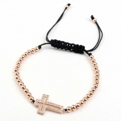 Stainless steel beads adjustable copper inlaid zircon  bracelet wholesale
