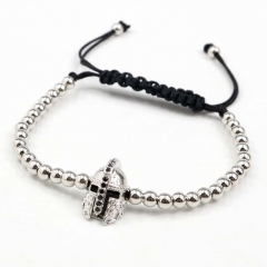 Stainless steel beads adjustable copper inlaid zircon  bracelet wholesale