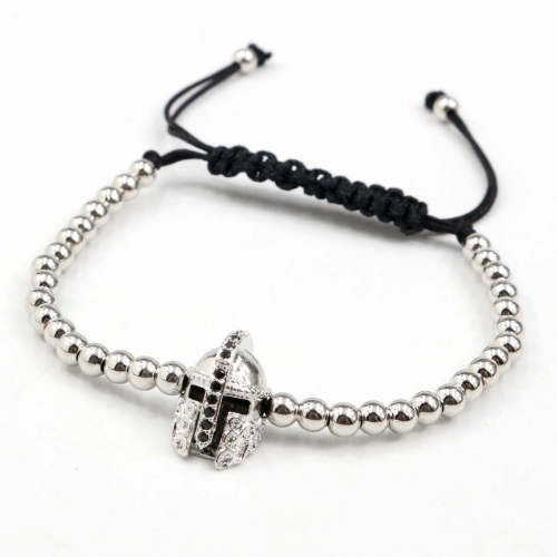 Stainless steel beads adjustable copper inlaid zircon  bracelet wholesale
