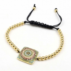 Stainless steel beads adjustable copper inlaid zircon  bracelet wholesale