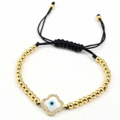 Stainless steel beads adjustable copper inlaid zircon  bracelet wholesale