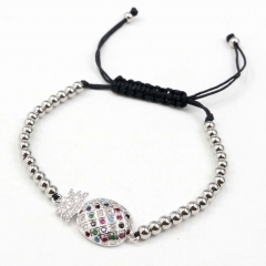 Stainless steel beads adjustable copper inlaid zircon  bracelet wholesale