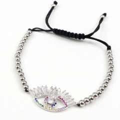 Stainless steel beads adjustable copper inlaid zircon  bracelet wholesale
