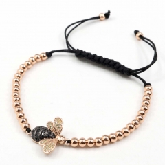 Stainless steel beads adjustable copper inlaid zircon  bracelet wholesale