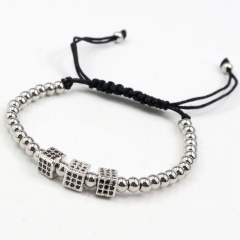 Stainless steel beads adjustable copper inlaid zircon  bracelet wholesale