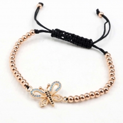 Stainless steel beads adjustable copper inlaid zircon  bracelet wholesale