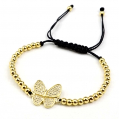 Stainless steel beads adjustable copper inlaid zircon  bracelet wholesale