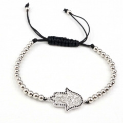 Stainless steel beads adjustable copper inlaid zircon  bracelet wholesale