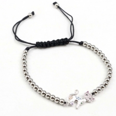 Stainless steel beads adjustable copper inlaid zircon  bracelet wholesale