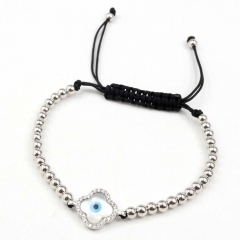 Stainless steel beads adjustable copper inlaid zircon  bracelet wholesale