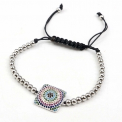 Stainless steel beads adjustable copper inlaid zircon  bracelet wholesale