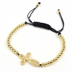 Stainless steel beads adjustable copper inlaid zircon  bracelet wholesale