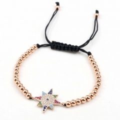 Stainless steel beads adjustable copper inlaid zircon  bracelet wholesale