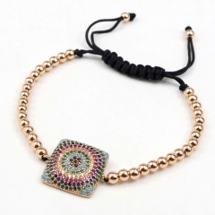 Stainless steel beads adjustable copper inlaid zircon  bracelet wholesale