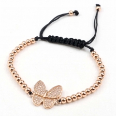 Stainless steel beads adjustable copper inlaid zircon  bracelet wholesale