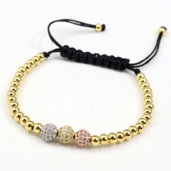 Stainless steel beads adjustable copper inlaid zircon  bracelet wholesale
