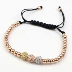 Stainless steel beads adjustable copper inlaid zircon  bracelet wholesale