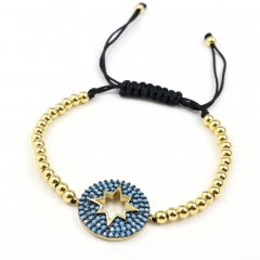Stainless steel beads adjustable copper inlaid zircon  bracelet wholesale