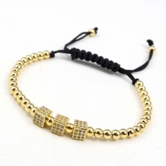 Stainless steel beads adjustable copper inlaid zircon  bracelet wholesale