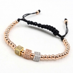 Stainless steel beads adjustable copper inlaid zircon  bracelet wholesale
