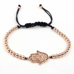 Stainless steel beads adjustable copper inlaid zircon  bracelet wholesale