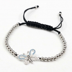 Stainless steel beads adjustable copper inlaid zircon  bracelet wholesale
