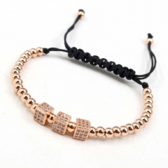 Stainless steel beads adjustable copper inlaid zircon  bracelet wholesale