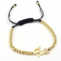 Stainless steel beads adjustable copper inlaid zircon  bracelet wholesale