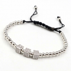 Stainless steel beads adjustable copper inlaid zircon  bracelet wholesale
