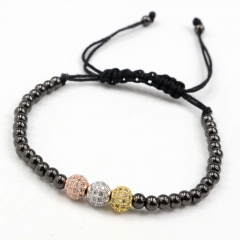 Stainless steel beads adjustable copper inlaid zircon  bracelet wholesale