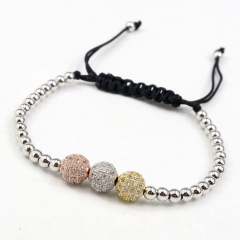 Stainless steel beads adjustable copper inlaid zircon  bracelet wholesale