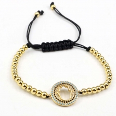 Stainless steel beads adjustable copper inlaid zircon  bracelet wholesale