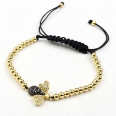 Stainless steel beads adjustable copper inlaid zircon  bracelet wholesale