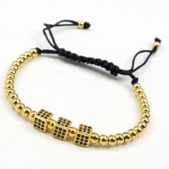 Stainless steel beads adjustable copper inlaid zircon  bracelet wholesale