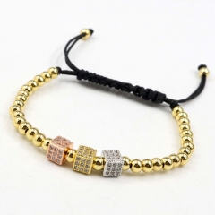 Stainless steel beads adjustable copper inlaid zircon  bracelet wholesale