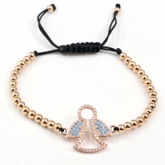 Stainless steel beads adjustable copper inlaid zircon  bracelet wholesale