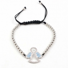 Stainless steel beads adjustable copper inlaid zircon  bracelet wholesale