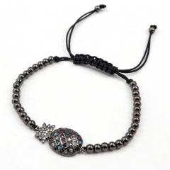Stainless steel beads adjustable copper inlaid zircon  bracelet wholesale