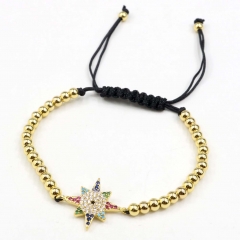 Stainless steel beads adjustable copper inlaid zircon  bracelet wholesale