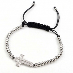 Stainless steel beads adjustable copper inlaid zircon  bracelet wholesale
